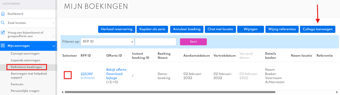 Definitieve boeking - collega toevoegen