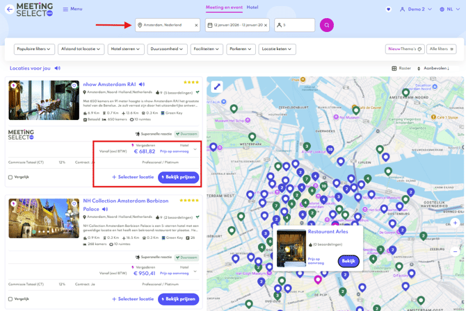 overzicht locatie search instant book