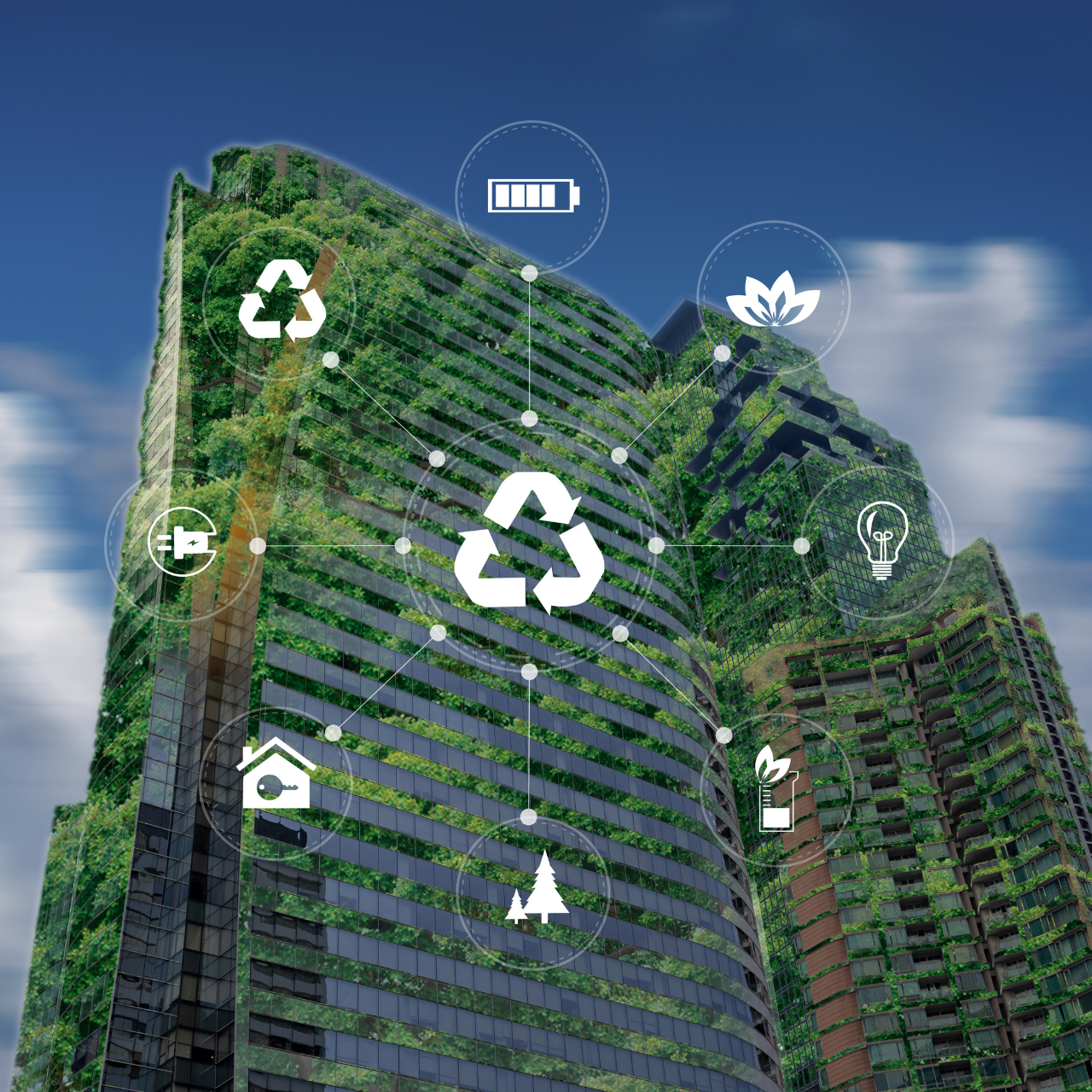 sustainable building with icons