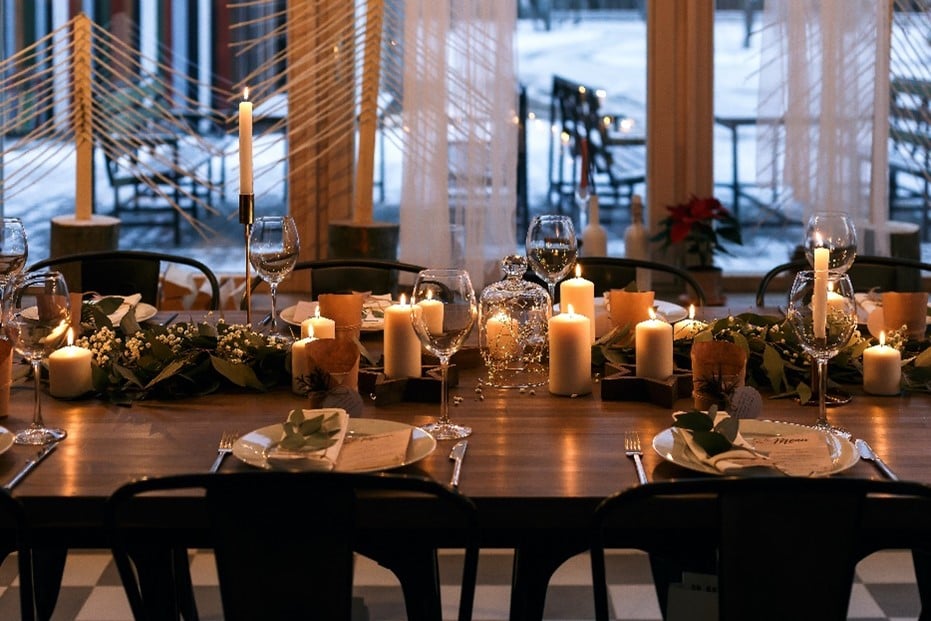 Christmas decorated dinner table