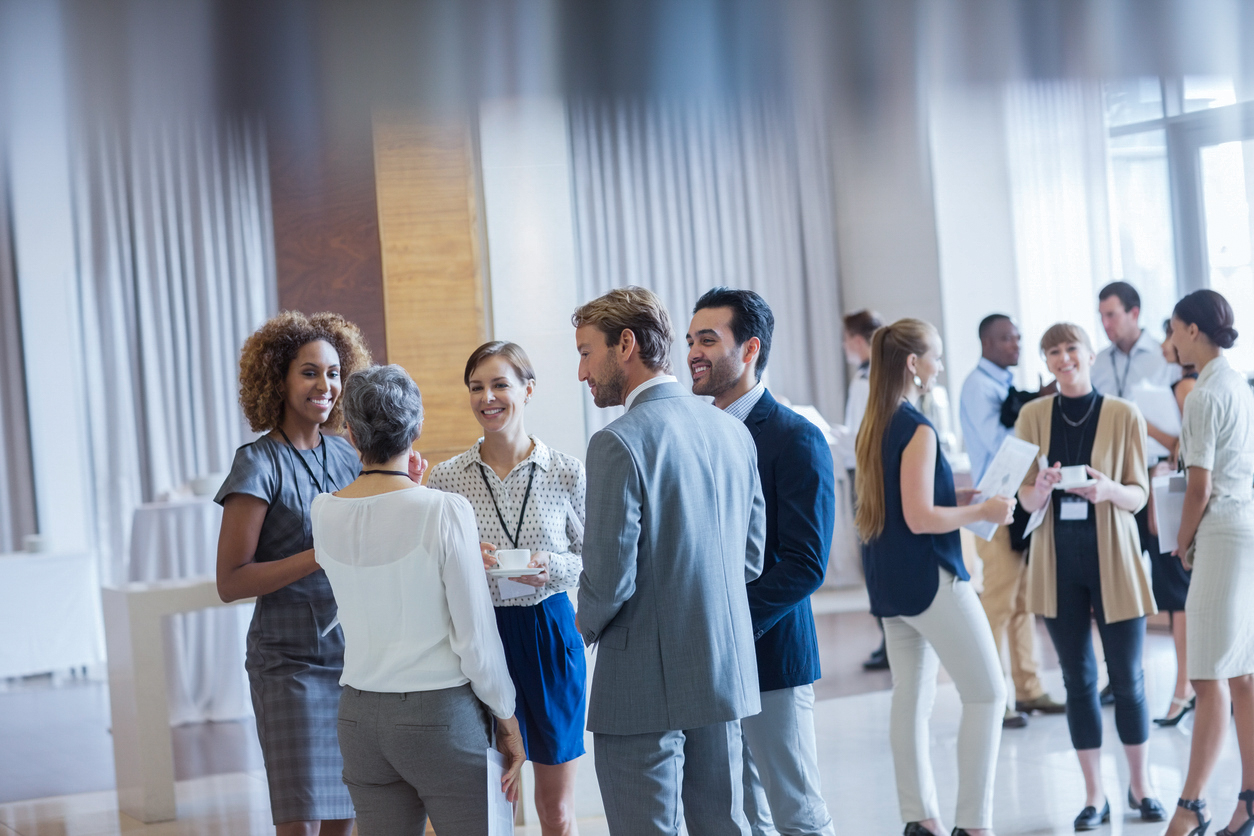 Corporate employees chatting