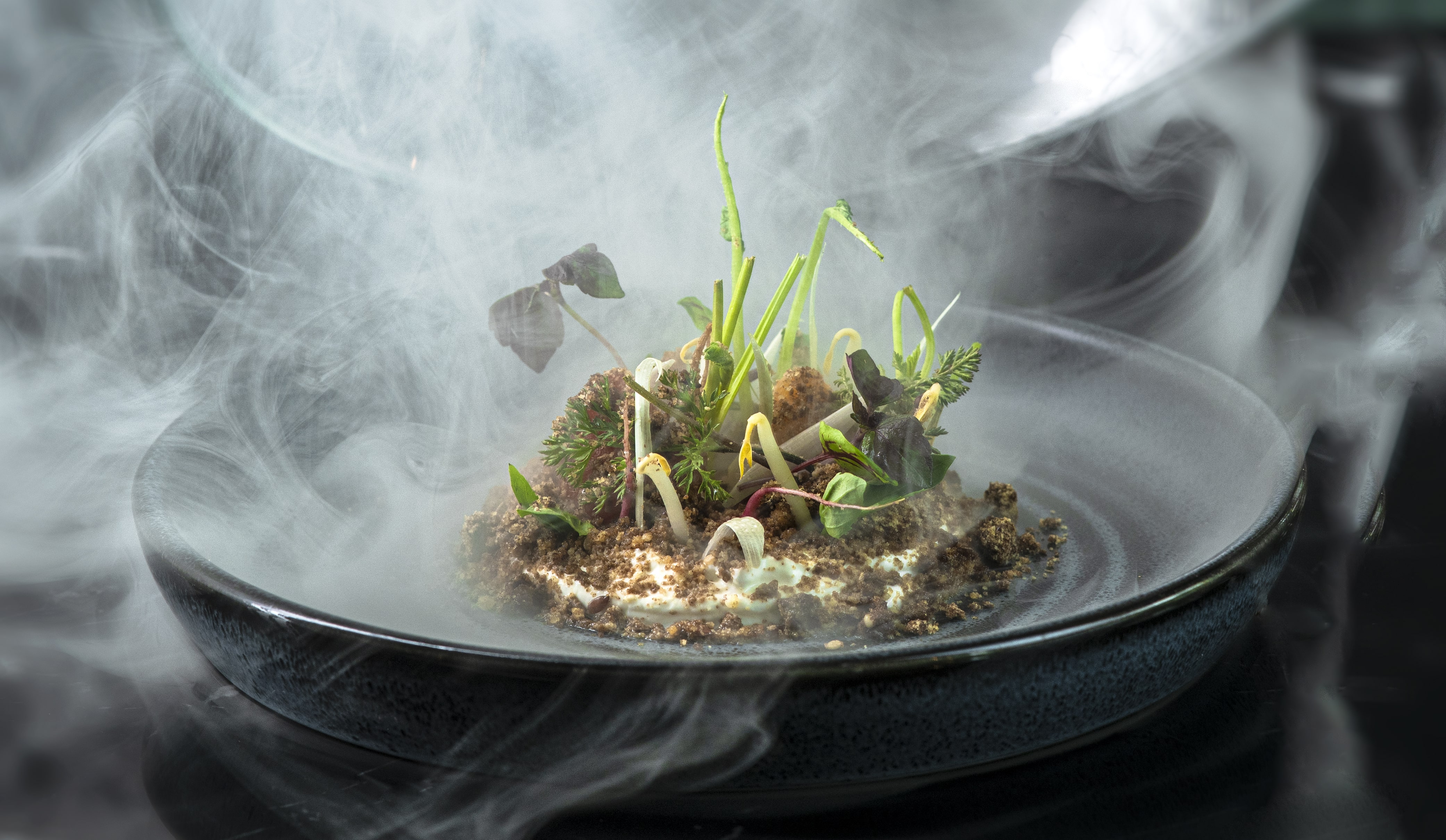 Food on plate with Steam